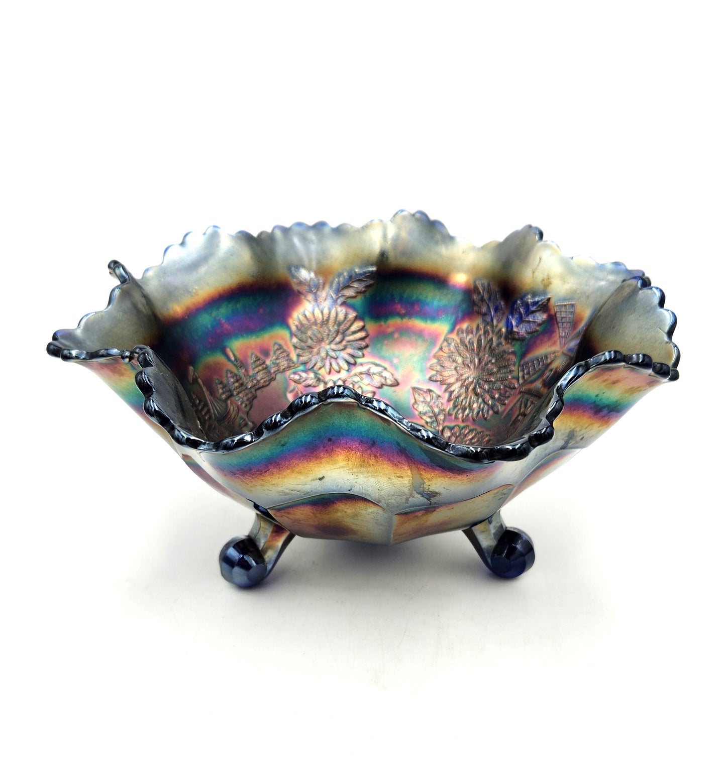 Carnival Iridescent Glass Footed Bowl - 24cm