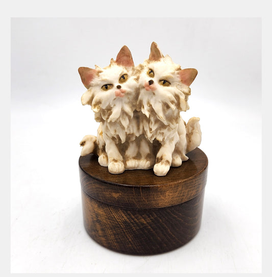 Resin Kitty Cats and Italian Timber Trinket Box - 10cm