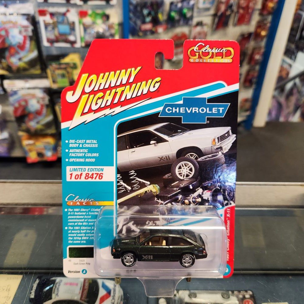 Johnny Lightning - 2022 Classic Gold R3 Ver A - 1981 Chevy Citation X-11 - Dark Green Poly