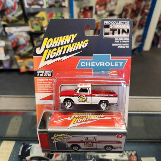 Johnny Lightning - 2023 Collector Tin R2 Vers. B - Crower Cams 1965 Chevy Pickup - White & Red