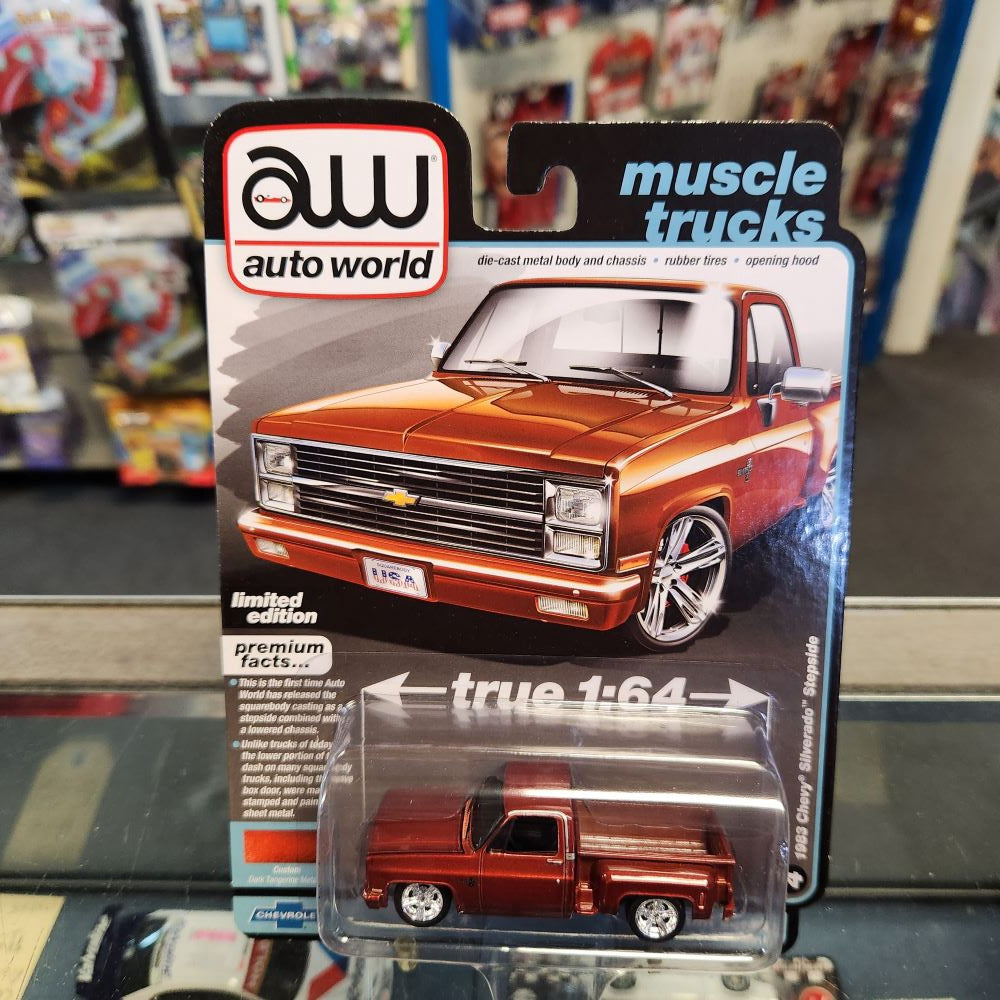 Auto World - 2023 R1 Vers. B Premium Series - 1983 Chevy Silverado Stepside - Dark Tangerine