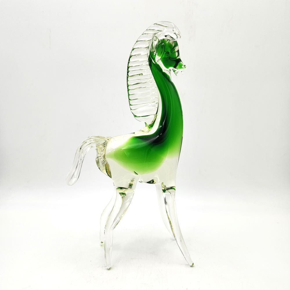 Elegant Clear & Green Glass Horse - 24cm