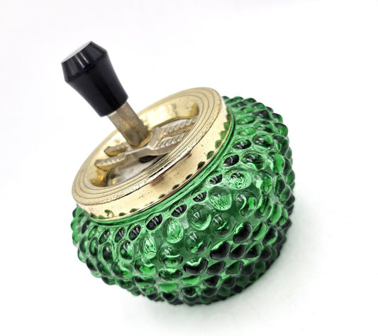 Vintage Green Bubble Glass Spinning Ashtray - 12cm