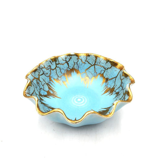 W. German Blue and Gold Ceramic Bowl - 15cm