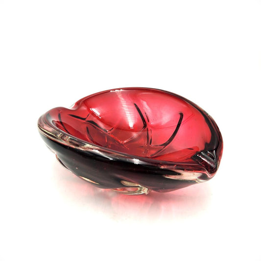Burgundy Red Art Glass Ashtray - 19cm