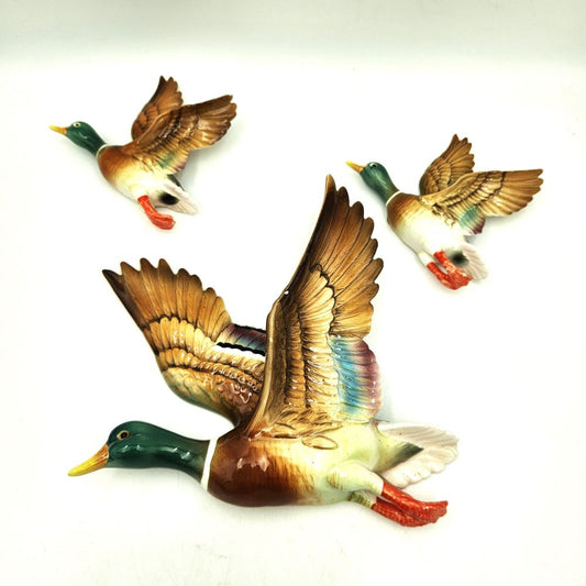Set of 3 Ceramic Flying Wall Ducks - 24cm