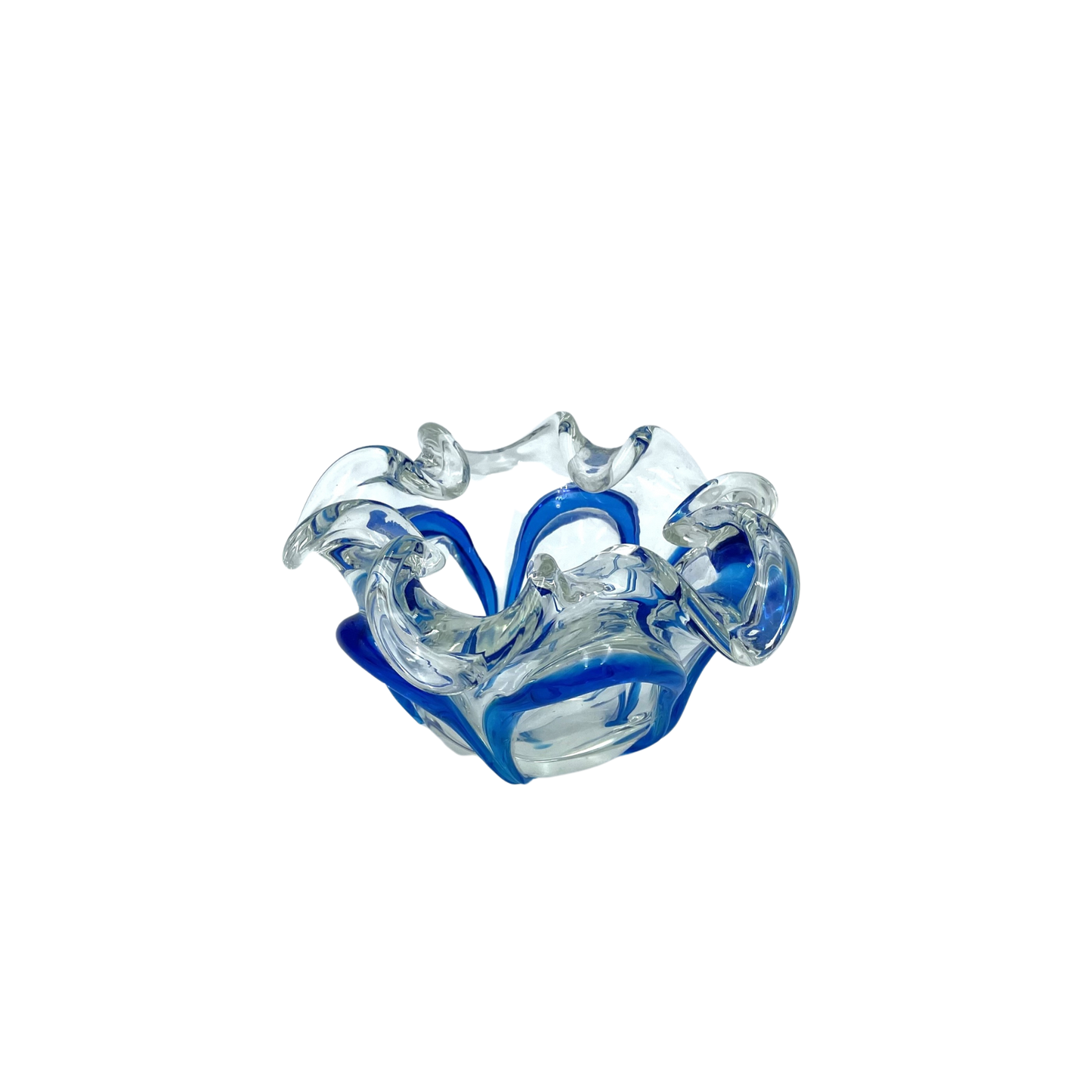 Blue Handblown Art Glass Ashtray - 14cm