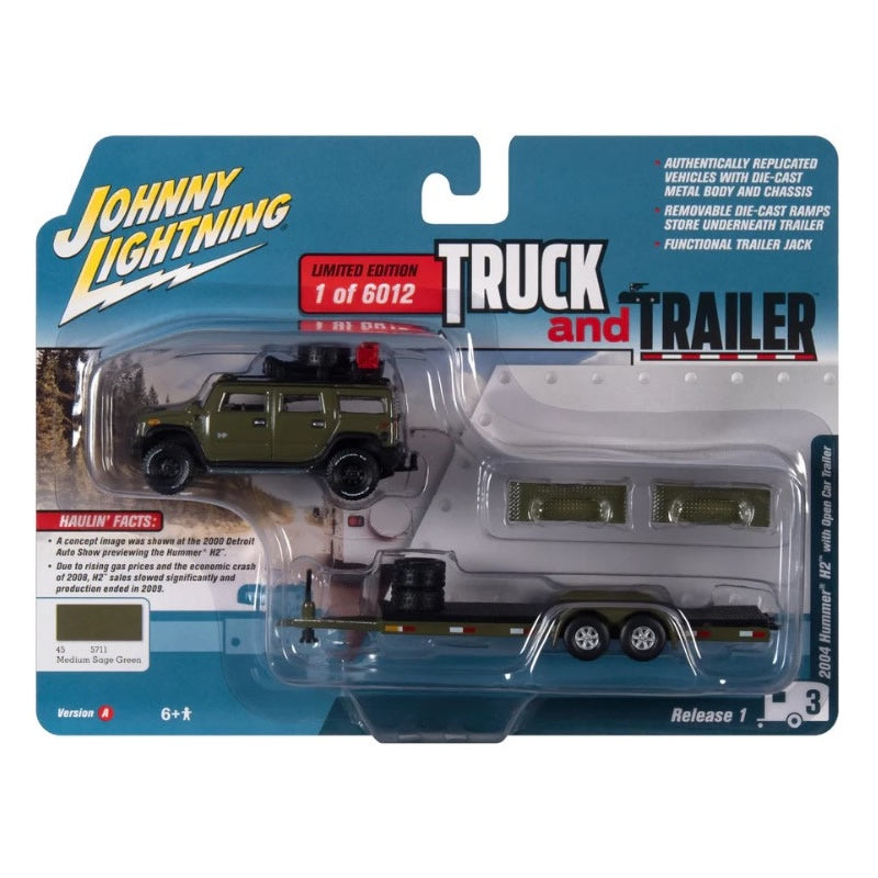 Johnny Lightning - 2021 Truck and Trailer R1 - 2004 Hummer withTrailer (Sage Green)