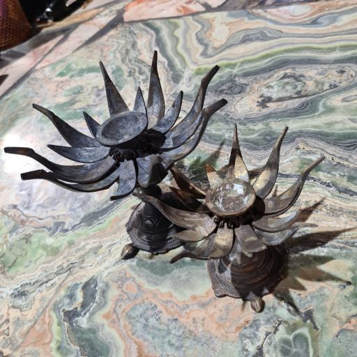 Bronze Lotus Flower Incense Holders - Pair