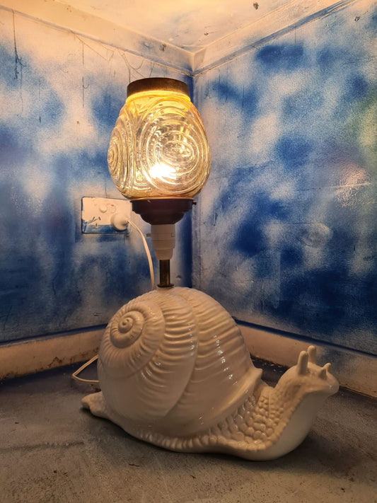 Stunning White Ceramic Snail Lamp - Circa 1960