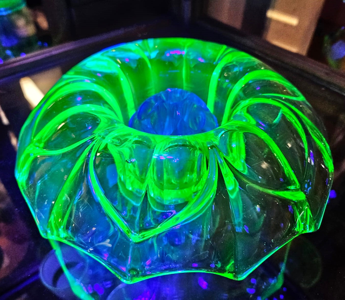 Uranium Glass - Flower Frog Bowl - 21cm