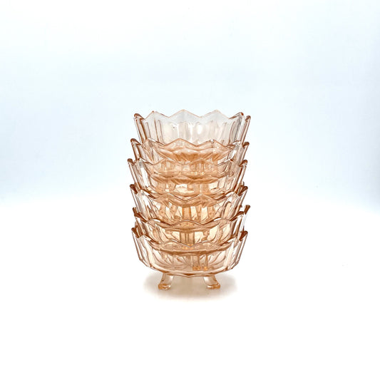 Six Pink Depression Glass Dessert Bowls - 11cm