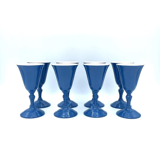 Set of 8 Blue Spanish Enamel Wine Goblets - 14cm