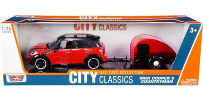 Motormax Mini Cooper S w/Trailer  (Red/Black) 1:24 Scale