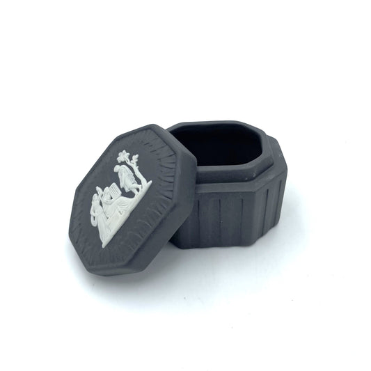 Wedgwood Jasperware Black Fluted Ring Box - 5cm