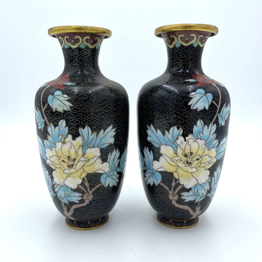 Large Pair of Cloisonne Vases - 16cm