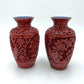 Vintage Pair of Carved Cinnabar Lacquer Cloisonne Vases - 10cm-
