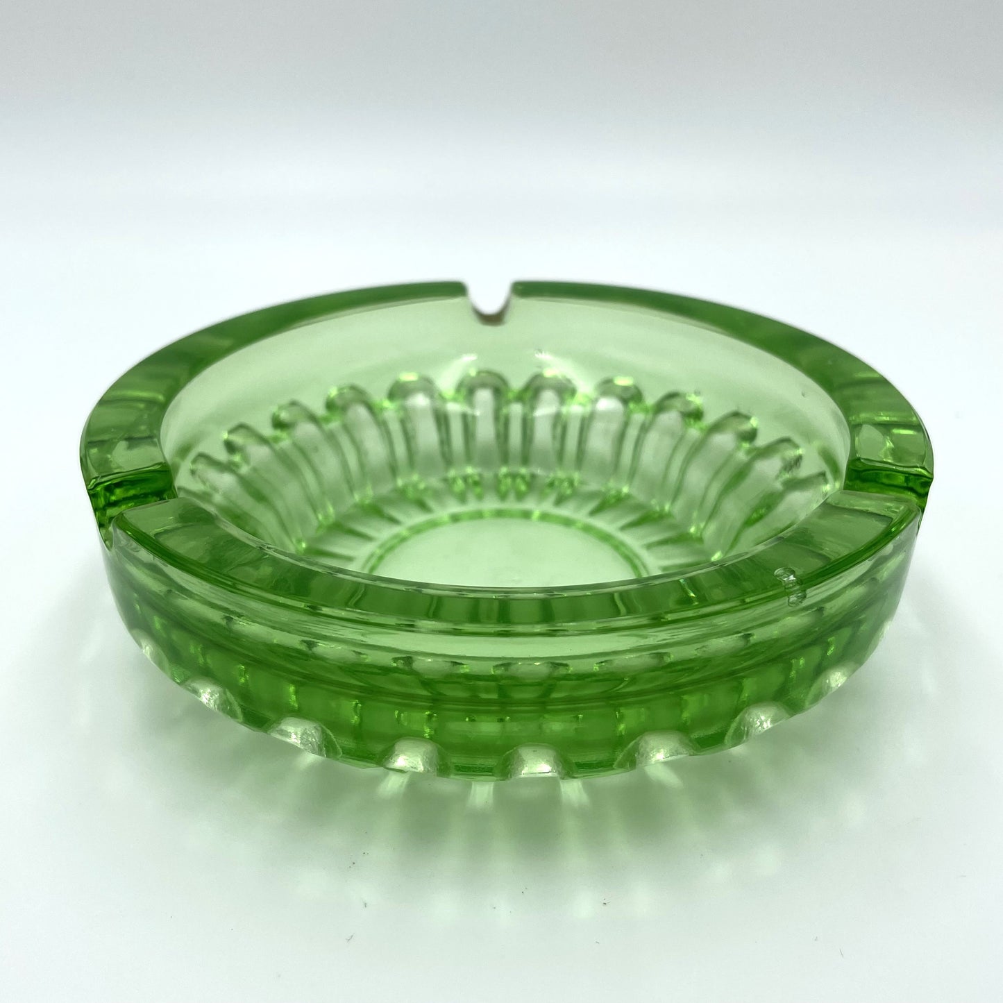 Green Depression Glass Ashtray - 13cm
