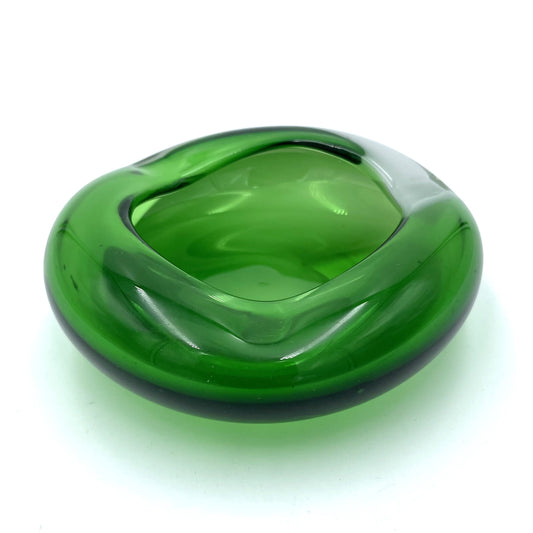 Vintage Green Art Glass Ashtray - 11cm