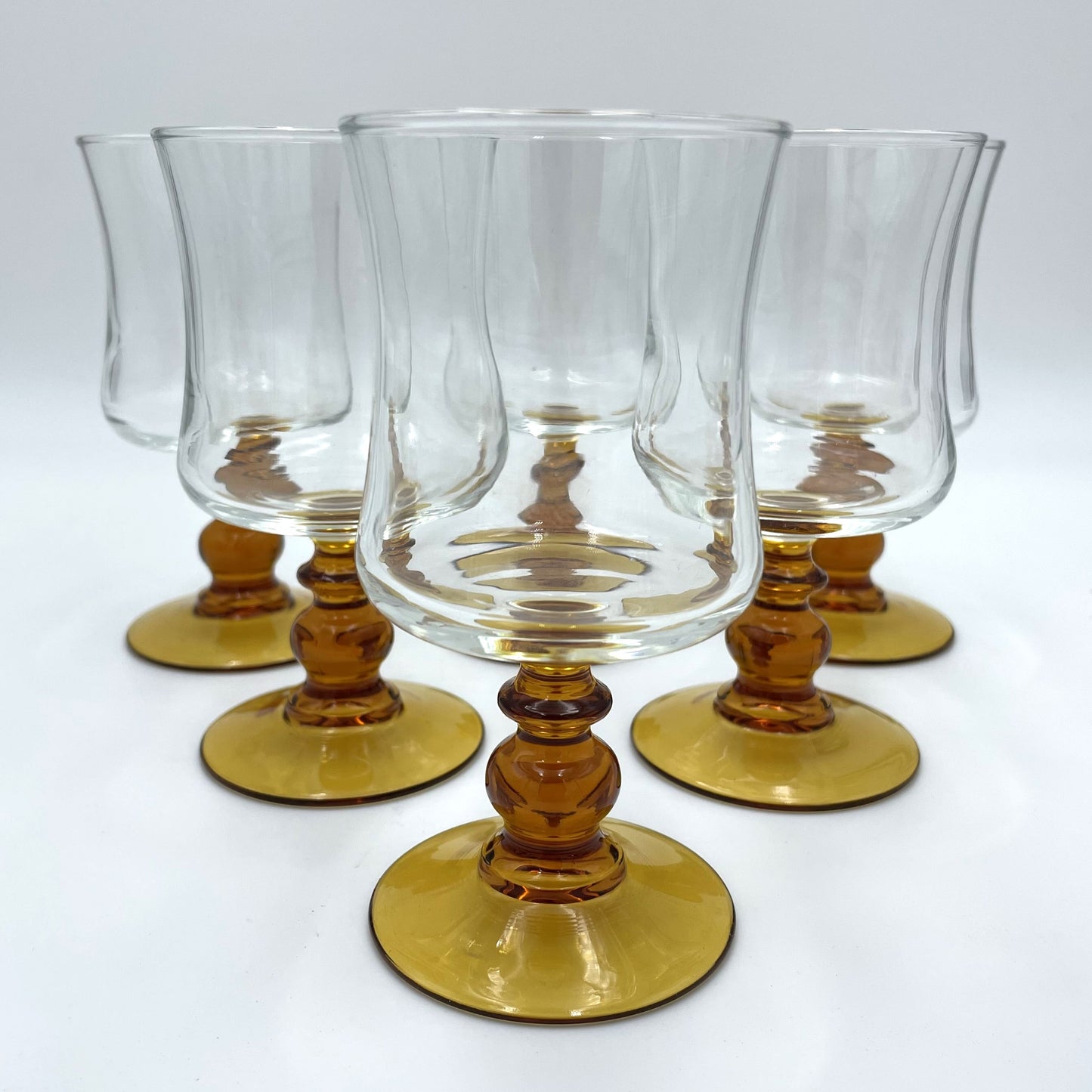 Six Amber Stem Wine Glasses - 12.5cm