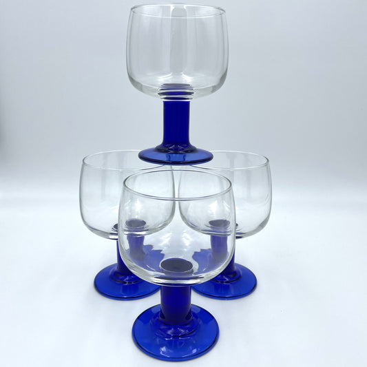 Four Blue Stem Wine Glasses - 12cm