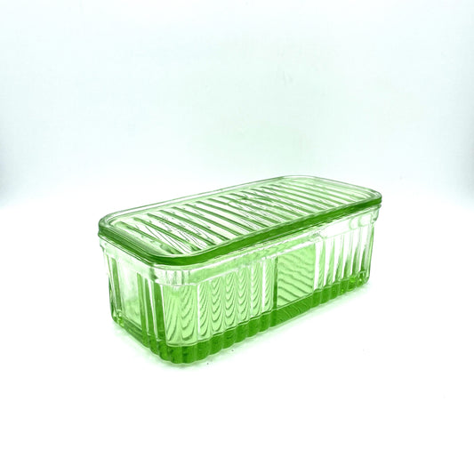 Large Green Depression Glass Cheese Dish - 22cm