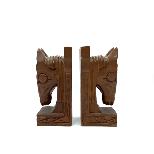 Pair of Mid Century Wooden Horse Bookends - 20cm