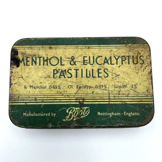 Vintage Boots England Menthol & Eucalyptus Pastilles Tin - 10cm