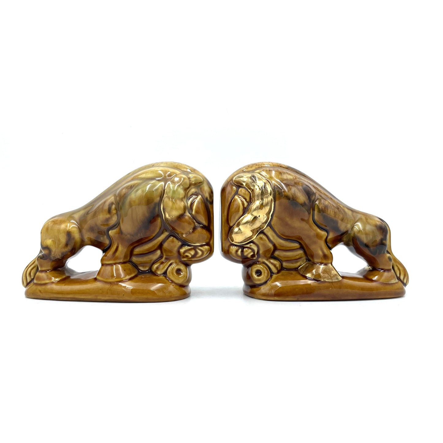 Midcentury Pair of Pottery Bull Bookends - 14cm