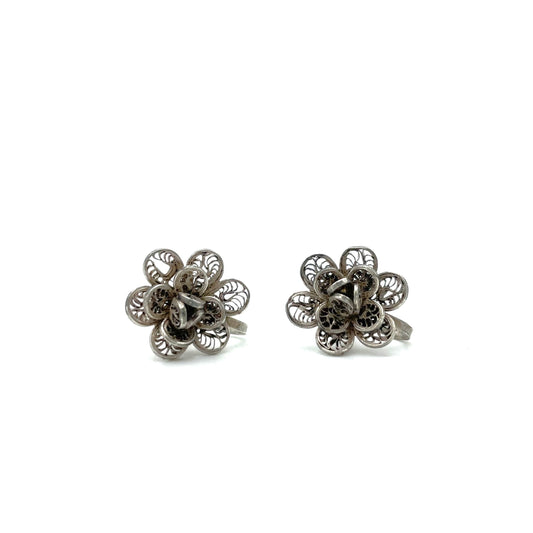 Sterling Silver Clip-On Flower Earrings