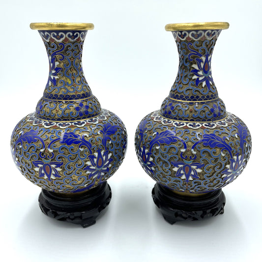 Pair of Large Cloisonne Vases on Stands - 18cm
