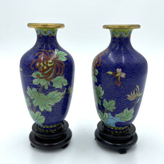 Pair of Cloisonne Vases on Stands - 12cm