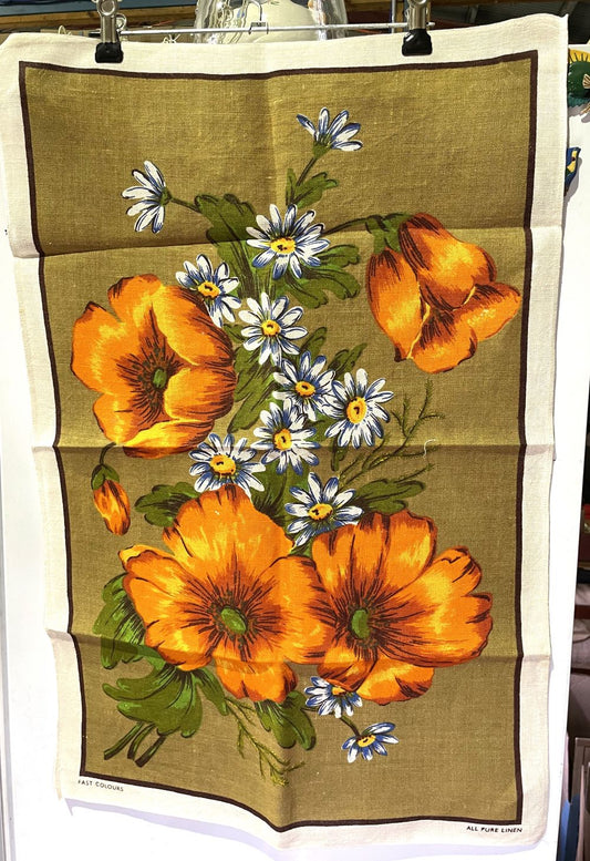 Orange Poppy Flower Tea Towel