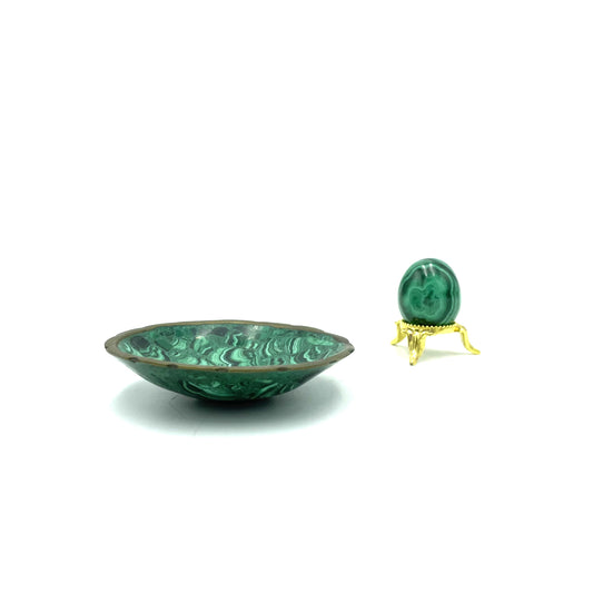Solid Malachite Trinket Bowl and Egg Pair - 8cm