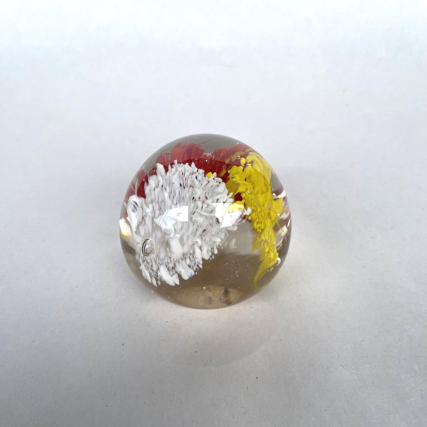 Red, White, Yellow Art Glass Paperweight - 5cm