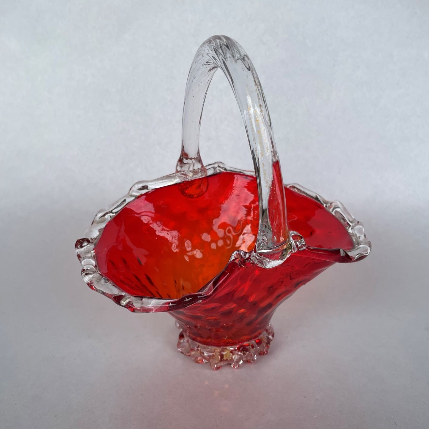 Red Art Glass Basket - 16cm