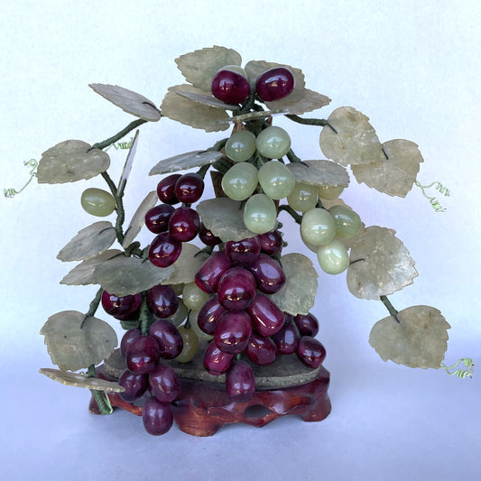 Jade and Alabaster Grape Tree Sculpture - 17cm