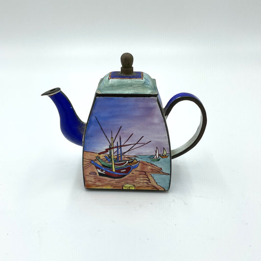 Vintage Miniature Sailboat Themed Enamel Teapot - 7cm