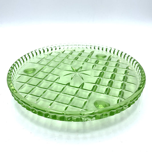 Green Depression Glass Cake Stand - 21.5cm