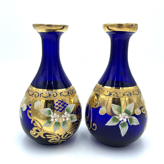 Rare 1930s Pair of Hand Painted Venetian Bud Vases - 13cm