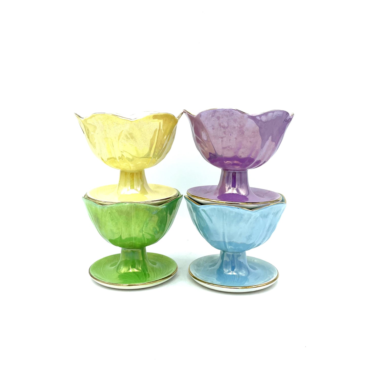 Set of 4 Maling Lustre Ware Harlequin Sundae Dishes - 9cm