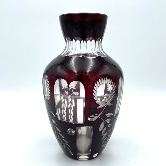 Bohemian Cut Ruby Crystal Vase - 20cm