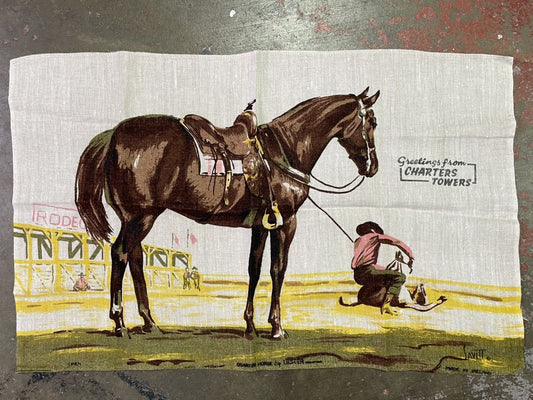 Vintage Greetings From Charters Town Charters Horse Tea Towel