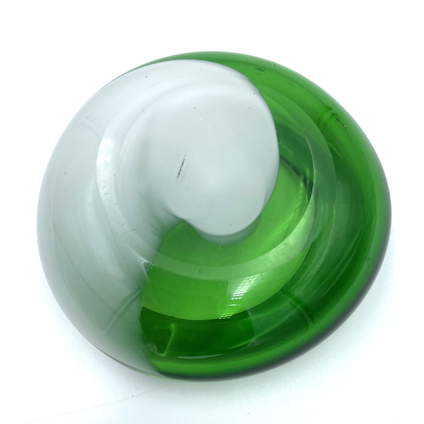 Vintage Green Art Glass Ashtray - 11cm