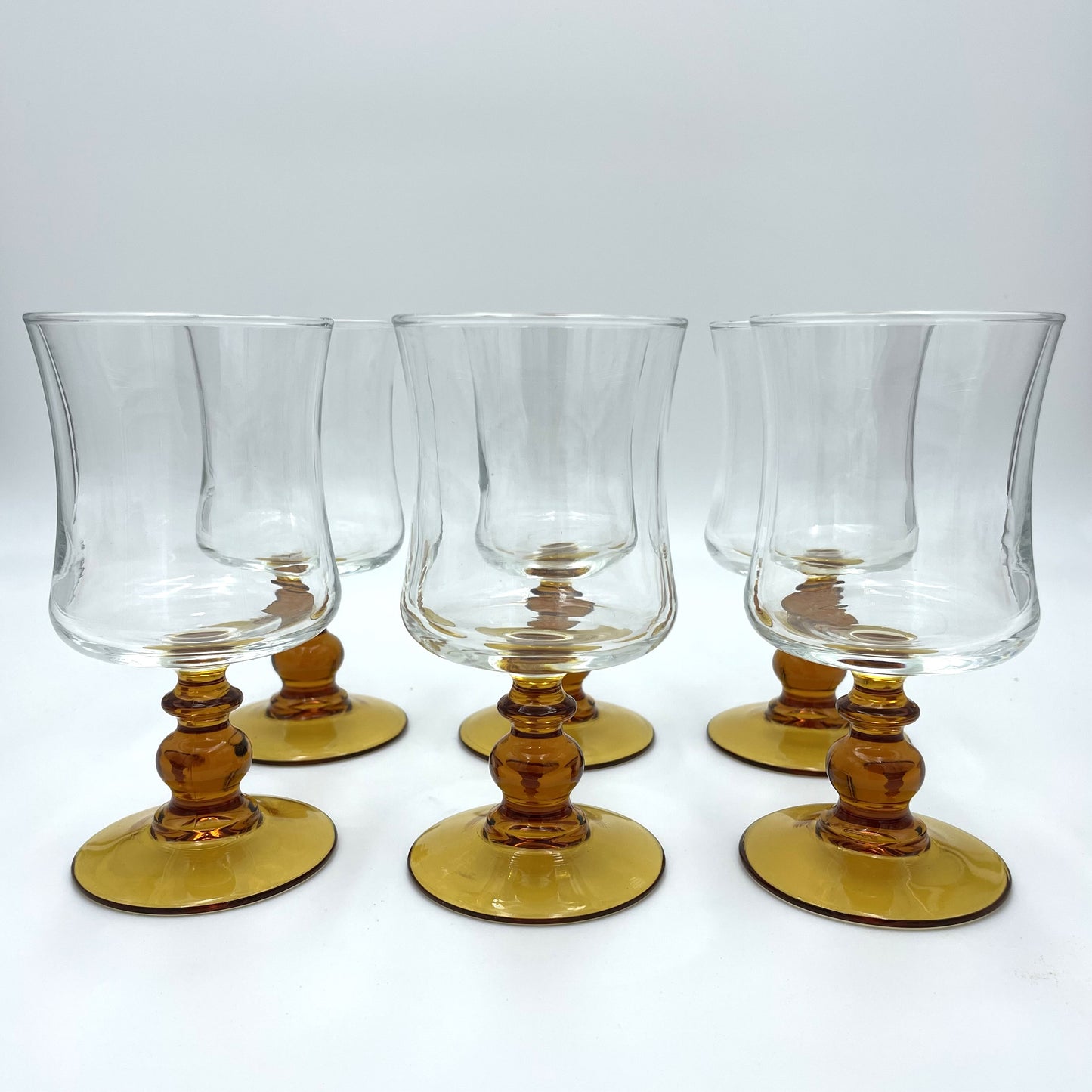 Six Amber Stem Wine Glasses - 12.5cm