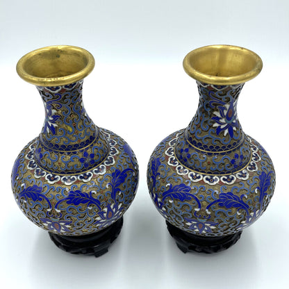 Pair of Large Cloisonne Vases on Stands - 18cm