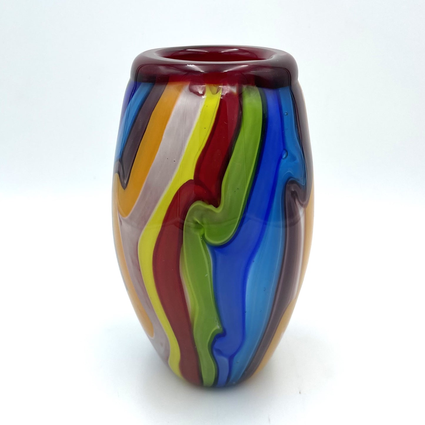 Handmade Rainbow Art Glass Vase - 18cm