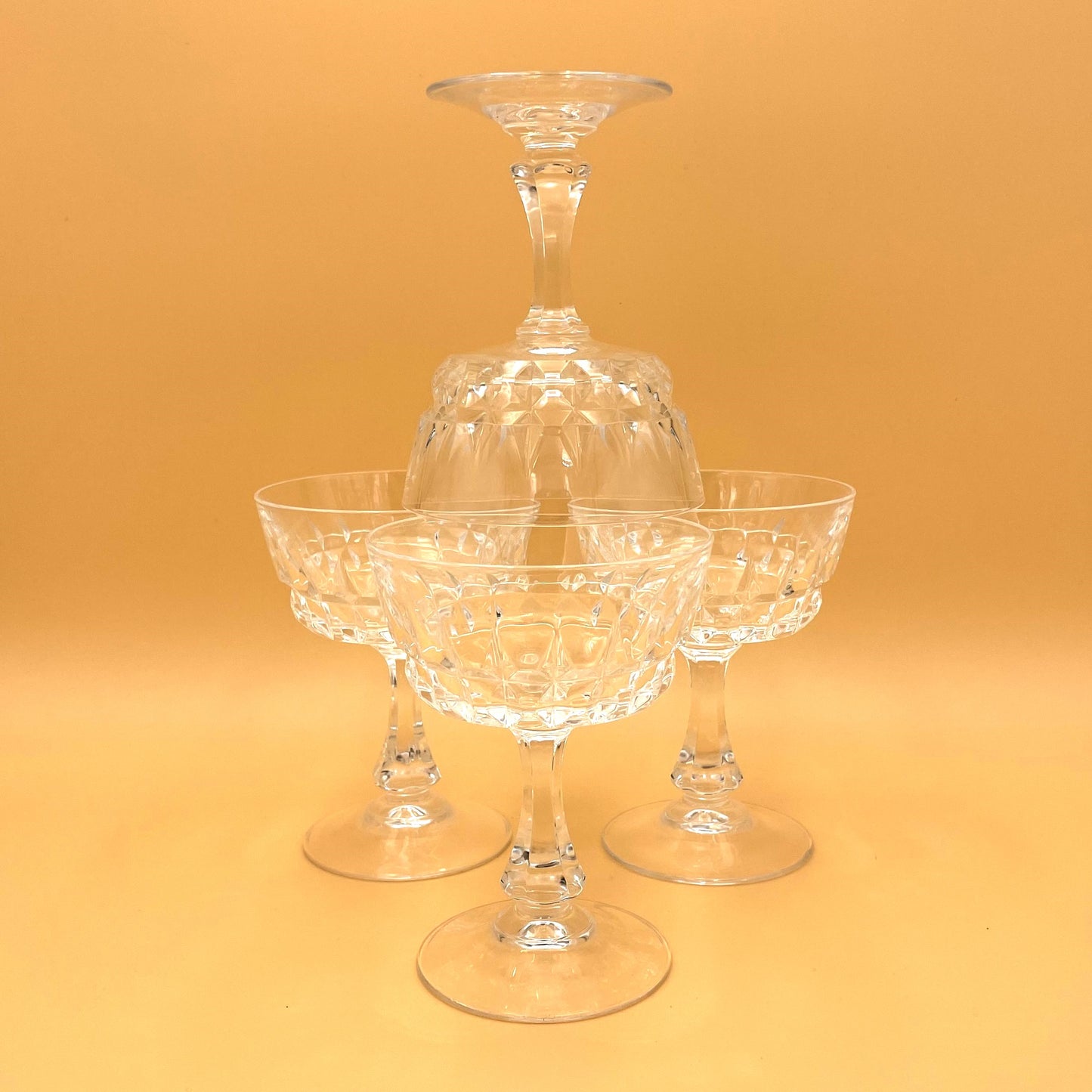 Set of Four French Crystal Champagne Coupe Glasses - 12cm