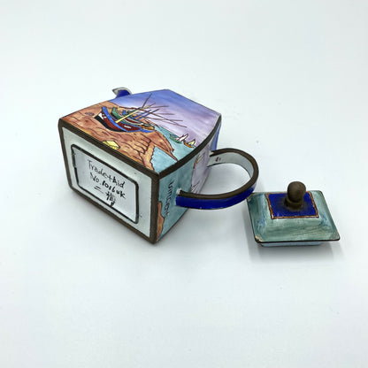 Vintage Miniature Sailboat Themed Enamel Teapot - 7cm