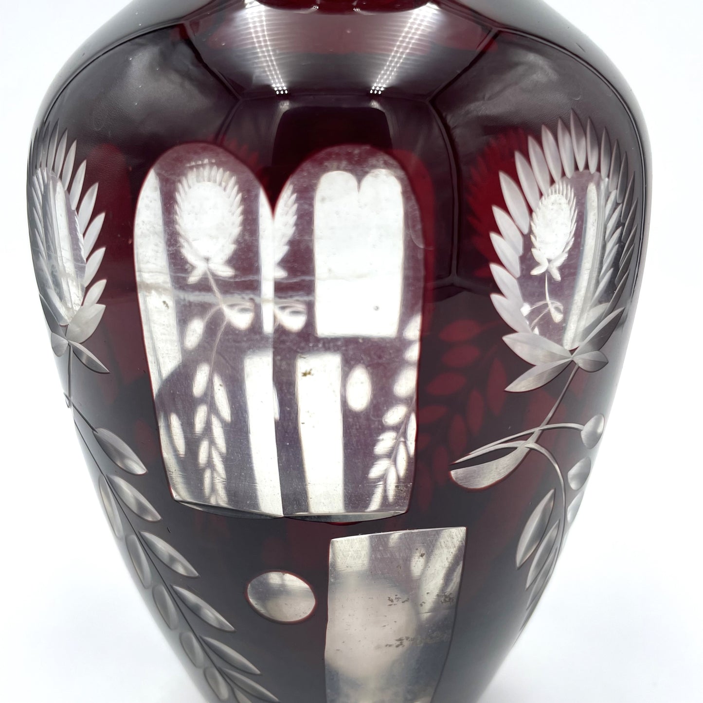 Bohemian Cut Ruby Crystal Vase - 20cm